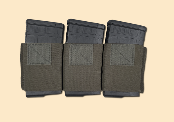 Three slot elastic insert for 7.62 magazines in ranger green, displayed with magazines.