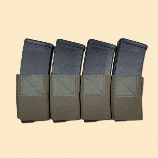 Four slot elastic insert in ranger green, displayed with four AR-style mags.