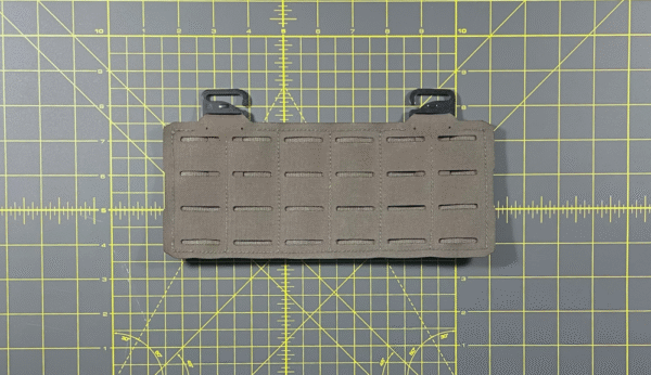 G3 Universal Panel displayed in our tactical equipment shop. Ranger green with black g hooks, six rows of MOLLE for attaching pouches and other tactical equipment. Quickly attaches to our G3 & G4 chest rig for fast loadout changes