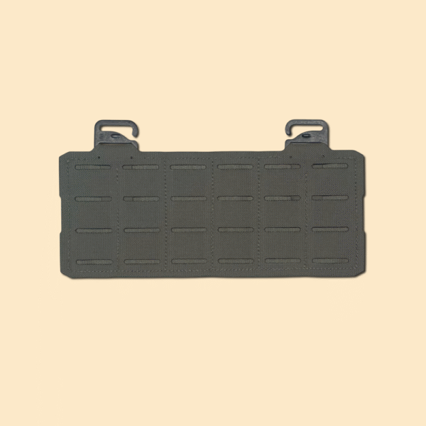 Ranger Green G3 Universal Panel with two black g-hooks and six rows of MOLLE for connecting pouches to chest rig