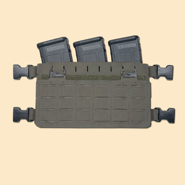 Chest rig with an empty G3 Universal Panel mounted to the front. Ranger Green.