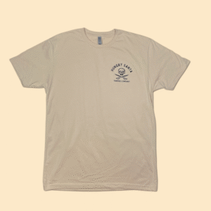 100% cotton T-Shirt with company logo on left side of chest in Tan.