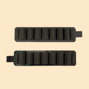 Two seven-shotshell holders, top shotshell holder in ranger green, bottom shotshell holder in M-81 woodland.