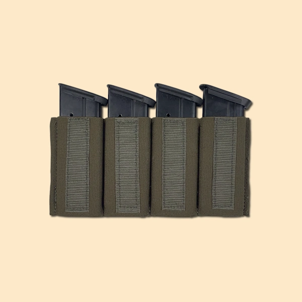 Elastic magazine insert displayed with four PDW magazines