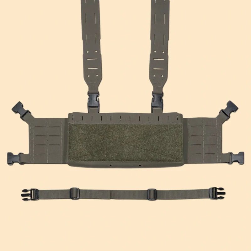 Ranger green extended chest rig bundle with chest rig, backstrap, and H harness components