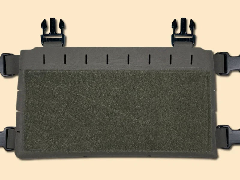 Ranger green chest rig placard with hook and loop attachment system